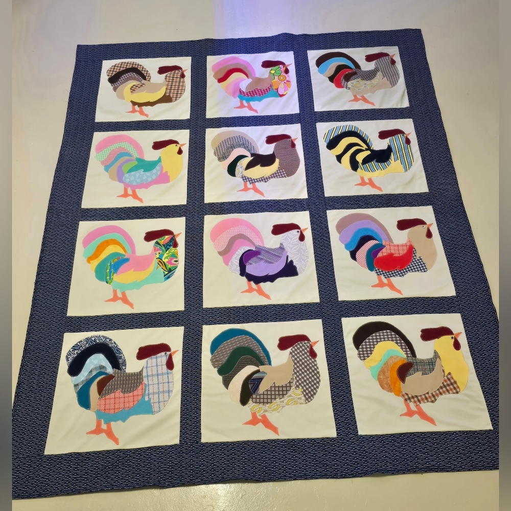Unique Vintage Handmade Chicken Quilt Blanket